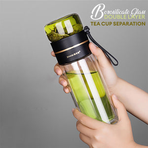 Locaupin 400ml Double Wall Glass Bottle Separation Water Tea Maker with Infuser Filter Cup Strainer Loose Leaf Flower Herbal Tumbler Mug