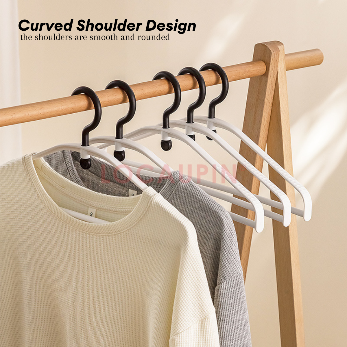 Locaupin 5pcs Set Question Mark Hanger with Adjustable Clips for Clothes, Trousers, Coats - Wardrobe & Laundry Closet Organizer