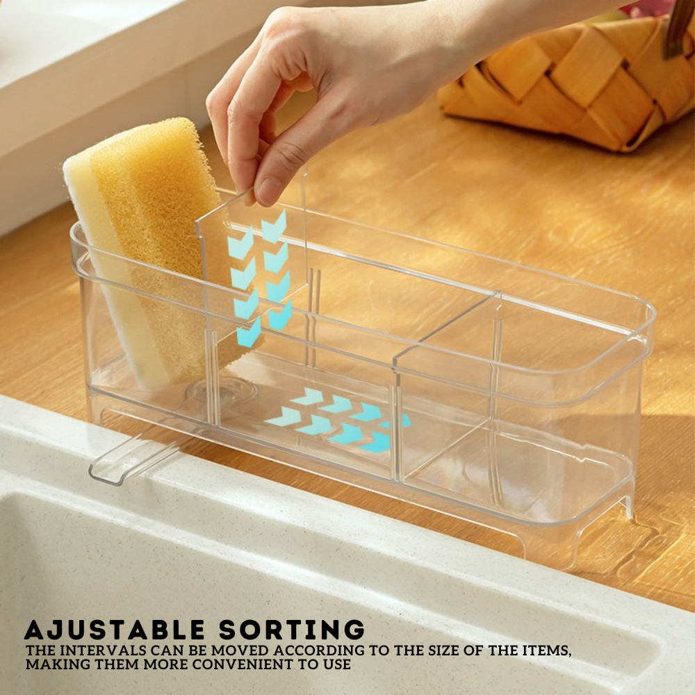 Locaupin 3 Compartment Sink Organizer Draining Rack High Quality Kitchen Dishwashing Soap Sponge Holder with Automatic Drain Port