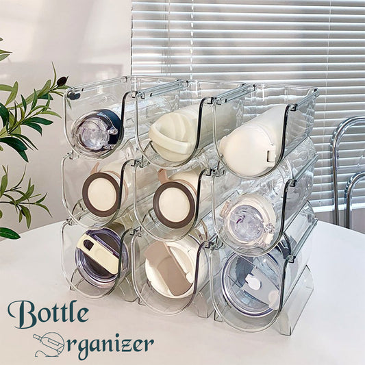 Locaupin Stackable Tumbler Storage Shelf Travel Mug Cup Water Bottle Holder Space Saver Rack Cabinet Fridge Organizer