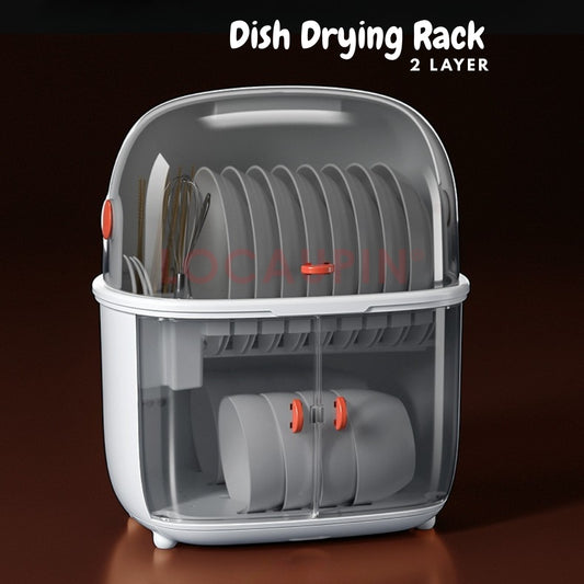 LOCAUPIN 2 Layer Dish Drying Rack Dust Proof Sink Cabinet Door Multifunctional Plate Drying Storage Kitchen Organizer