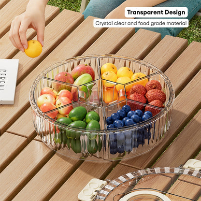 LOCAUPIN Round Food Container with Five Removable Compartments Transparent Kitchen Food Storage Dispenser with Lid