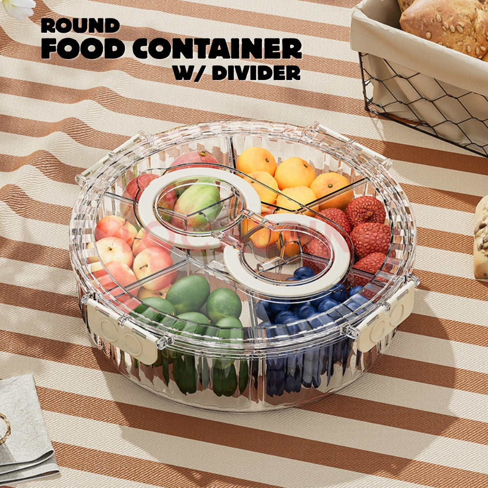 LOCAUPIN Round Food Container with Five Removable Compartments Transparent Kitchen Food Storage Dispenser with Lid