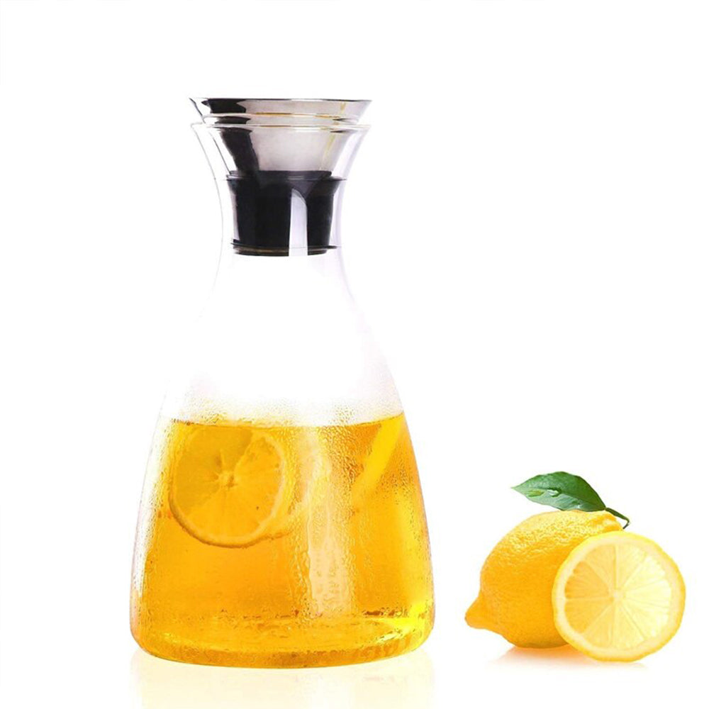 Locaupin Glass Drinking Tie Jug with Cup Large Capacity Temperature Heat Resistant Mug Hot Cold Juice Water Coffee Tea