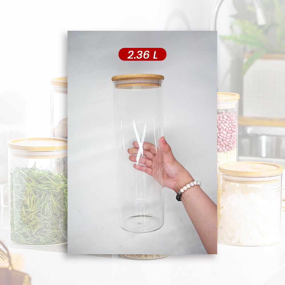 Locaupin Bamboo Lid Candy Jar Glass Canister Party Food Storage Transparent Container Cookies Cereal