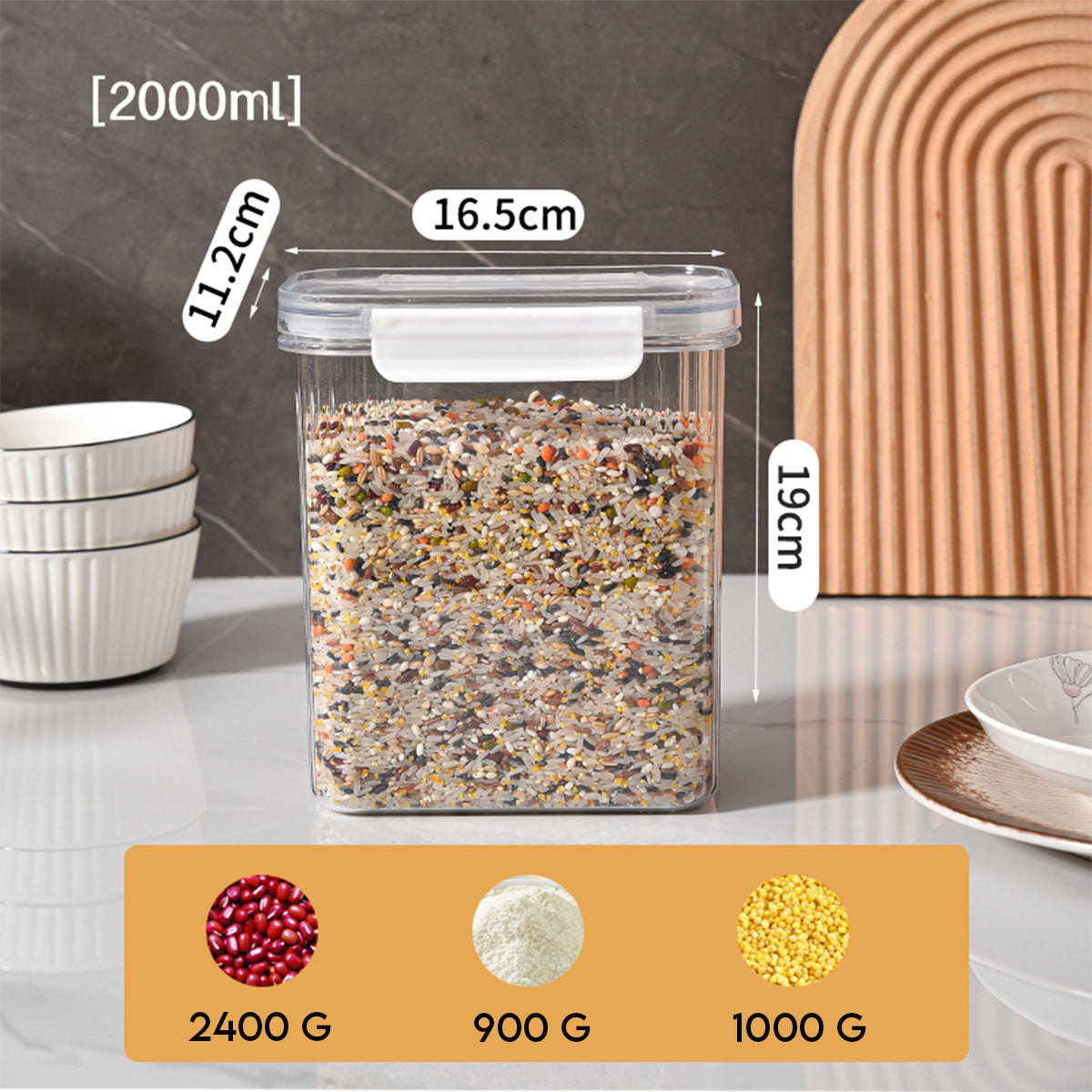 Locaupin Airtight Fresh Keeper Jar Container Snap Lock Lid Candy Snacks Cereal Food Storage Stackable Pantry Organizer