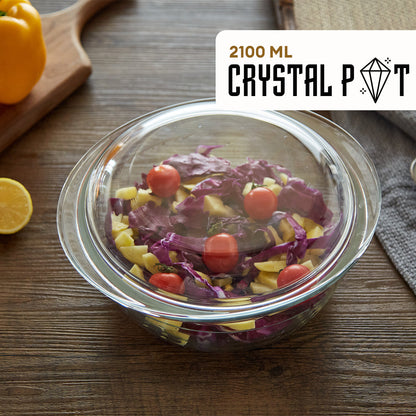 Locaupin Clear Borosilicate Glass Oven Safe Serving Casserole Dish Baking Round Covered Salad Bowl with Handle