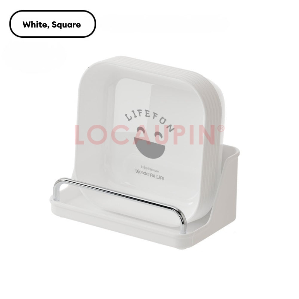 LOCAUPIN 6pcs Plates Set with Plates Storage Organizer Kitchenware Dish Rack Round Square Plastic Plate Dinnerware Set