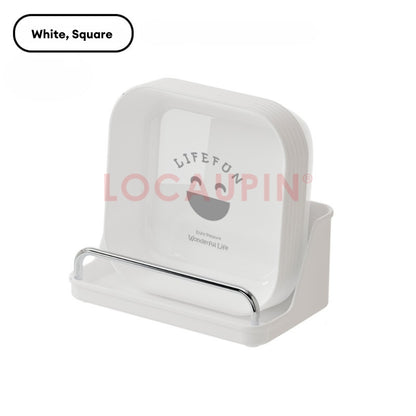 LOCAUPIN 6pcs Plates Set with Plates Storage Organizer Kitchenware Dish Rack Round Square Plastic Plate Dinnerware Set