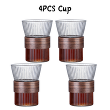 Load image into Gallery viewer, Locaupin Borosilicate Glass Cup Modern Striped Pattern Design with Detachable Wooden Ring Heat-Cold Resistant Drinking Cup
