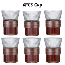 Load image into Gallery viewer, Locaupin Borosilicate Glass Cup Modern Striped Pattern Design with Detachable Wooden Ring Heat-Cold Resistant Drinking Cup
