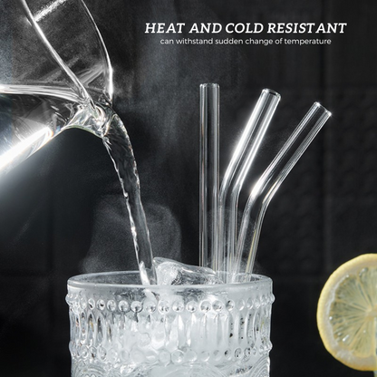 Locaupin 5in1 Borosilicate Glass Straw Set Heat and Cold Resistant Reusable Drinking Bend Straight and Brush Accessories