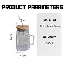 Load image into Gallery viewer, LOCAUPIN Bamboo Lid Borosilicate Glass Coffee Mug with Handle Stovetop Safe Drinking Straw Juice Cup
