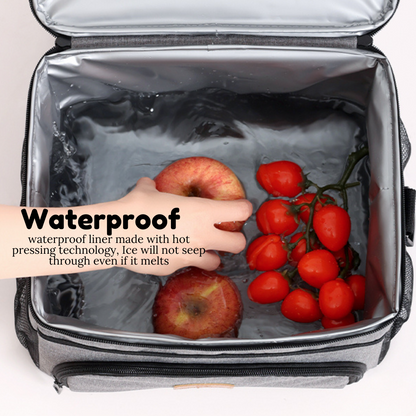 Locaupin Insulated Lunch Box and Ice Drink Bag Large Capacity Waterproof with Strap and Side Pockets Portable Food Drinks Storage