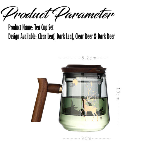 LOCAUPIN Borosilicate Glass Teapot Removable Infuser Cup Printed Design Wooden Handle Herbal Kettle