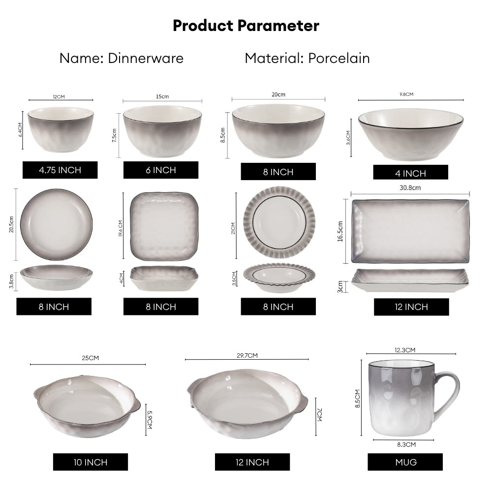 LOCAUPIN Minimalist Glazed Ceramic Dinnerware Microwave Oven Safe Multi-Size Plates and Bowls Dining Set Food Safe Plate