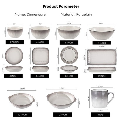 LOCAUPIN Minimalist Glazed Ceramic Dinnerware Microwave Oven Safe Multi-Size Plates and Bowls Dining Set Food Safe Plate