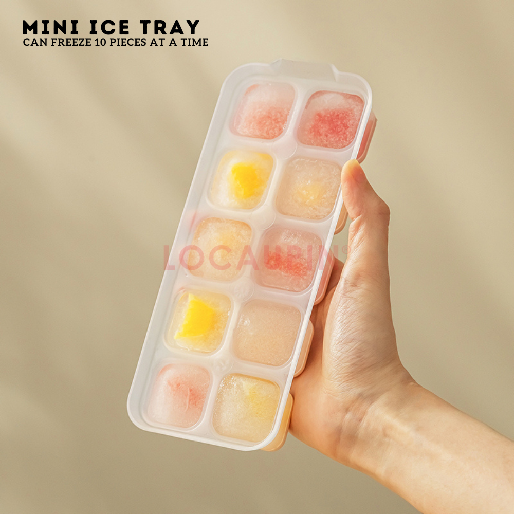 Locaupin 2 Pieces Set Mini Ice Cube Tray with Lid and Soft Bottom Silicone for Easy Demolding Stackable Compact 10 Grids Molder