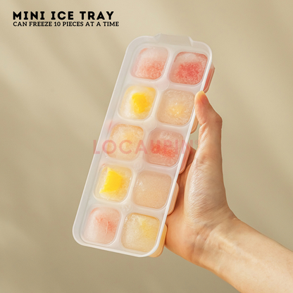 Locaupin 2 Pieces Set Mini Ice Cube Tray with Lid and Soft Bottom Silicone for Easy Demolding Stackable Compact 10 Grids Molder