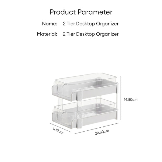 LOCAUPIN 2 Tier Desktop Organizer Transparent Drawer Type Stationery Storage Rack Multifunctional Make Up Sort Box