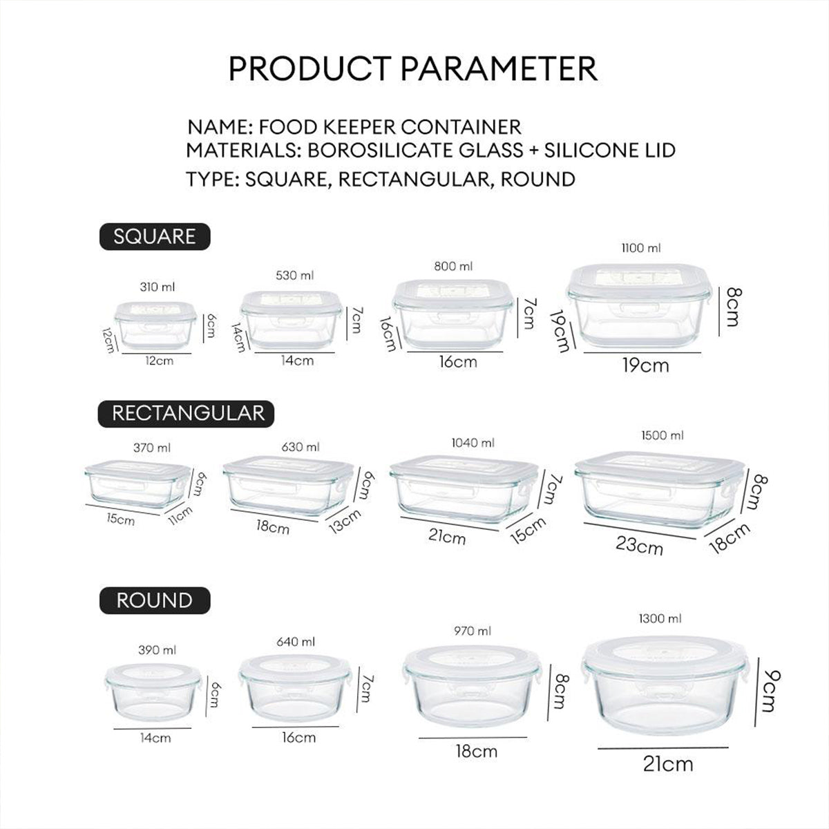 LOCAUPIN B1T1 2-Pack Airtight Borosilicate Glass Food Containers with Silicone Lid Microwave Safe Leakproof Lunch Box