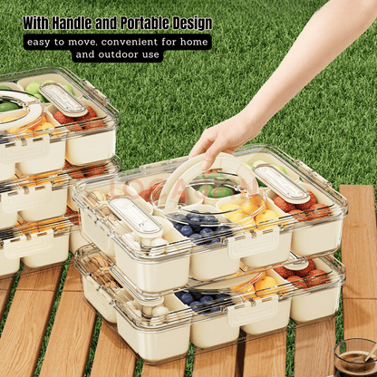 Locaupin Portable Multicompartment Container Fruits and Snacks Divided Tray with Lid and Handle Ideal for Party Travel Picnic Use