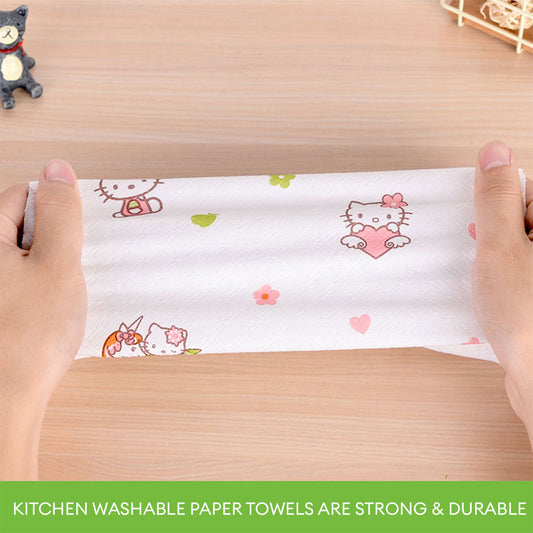 LOCAUPIN Printed Kitchen Paper Towel Roll Reusable Cleaning Dish Washable Oil Water Absorbent Tissue
