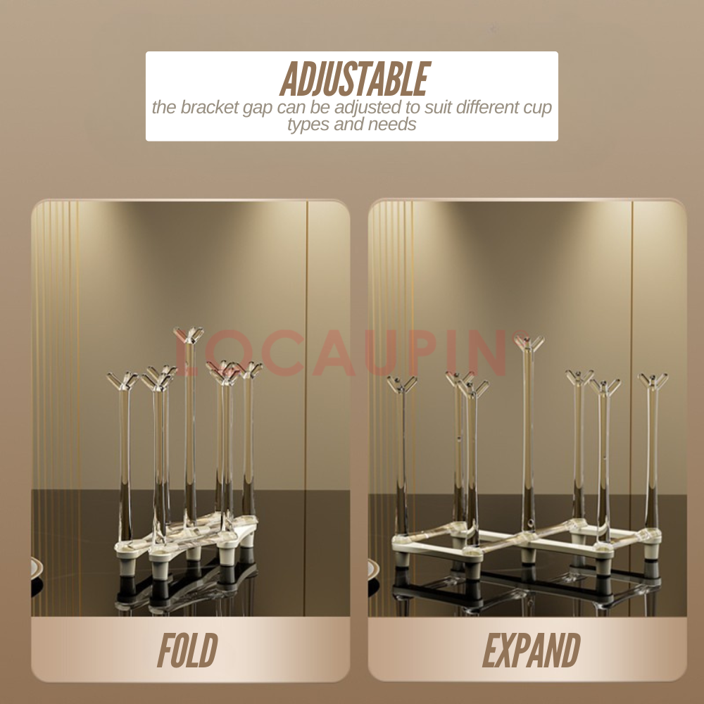 Locaupin Minimalist Inverted Cup Draining Rack for Kitchen Countertops Foldable Drinking Glass Holder Space Saving Mug Storage