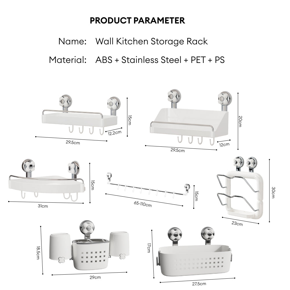 LOCAUPIN Wall Mounted Kitchen Racks Organizer Hanging Multifunctional Sunction Cup Spice Rack Storage Space Saving Shelf