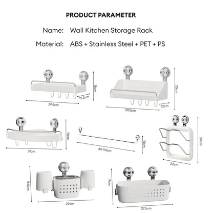 LOCAUPIN Wall Mounted Kitchen Racks Organizer Hanging Multifunctional Sunction Cup Spice Rack Storage Space Saving Shelf