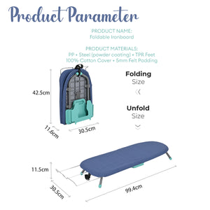 Locaupin Foldable Table Top Ironing Board with Iron Holder Portable Non Slip Feet Wall Hanging Strap Home Dormitory Travel Use