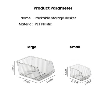LOCAUPIN Multi-Purpose Stackable Storage Basket  Space-Saving Kitchen Pantry Storage Rack Premium PET Clear Organizer