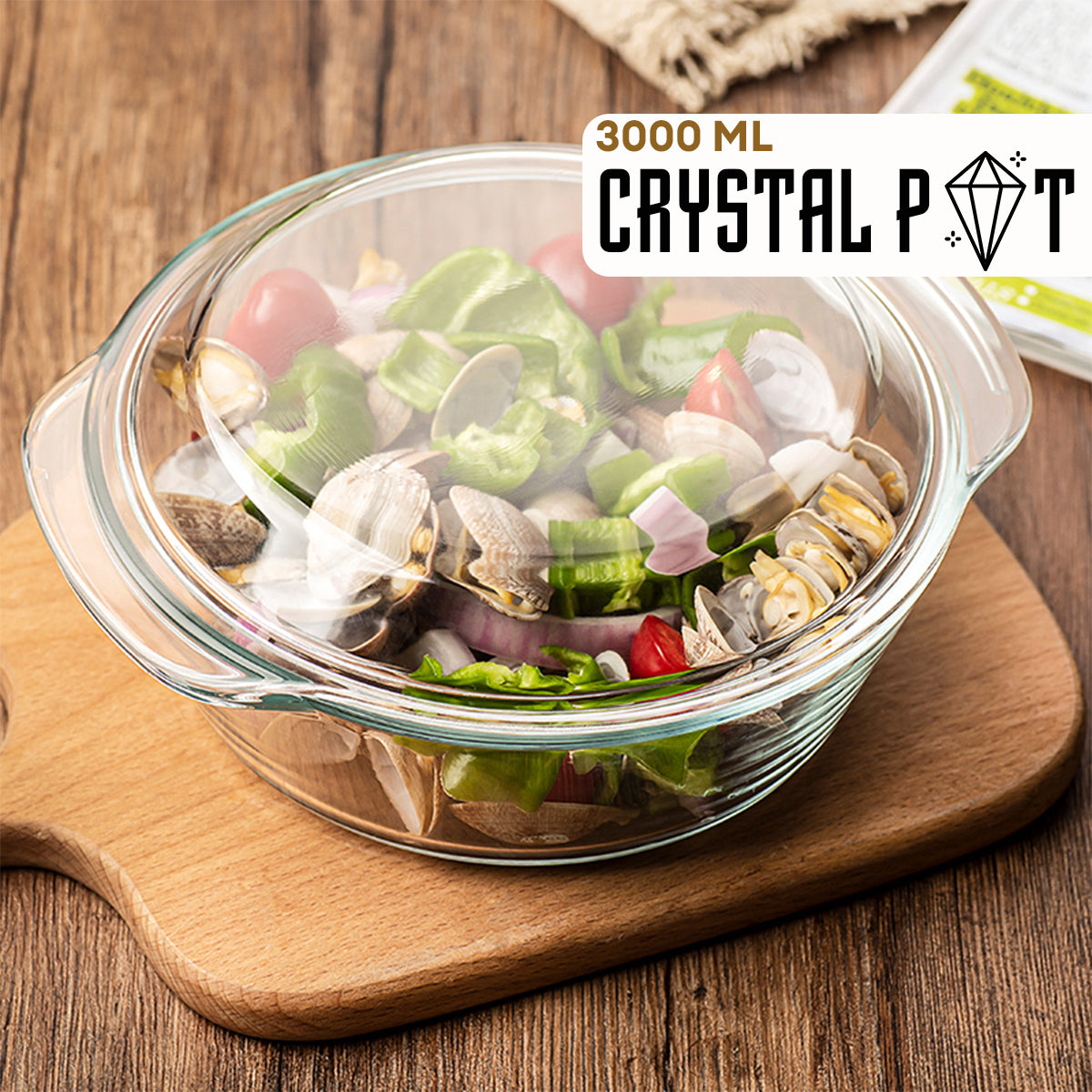 Locaupin Clear Borosilicate Glass Oven Safe Serving Casserole Dish Baking Round Covered Salad Bowl with Handle