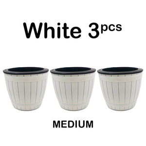 Locaupin Creative Imitation Wood Pattern Flower Pot Self Watering Planter with Drainage Hole Indoor Outdoor Plant Container