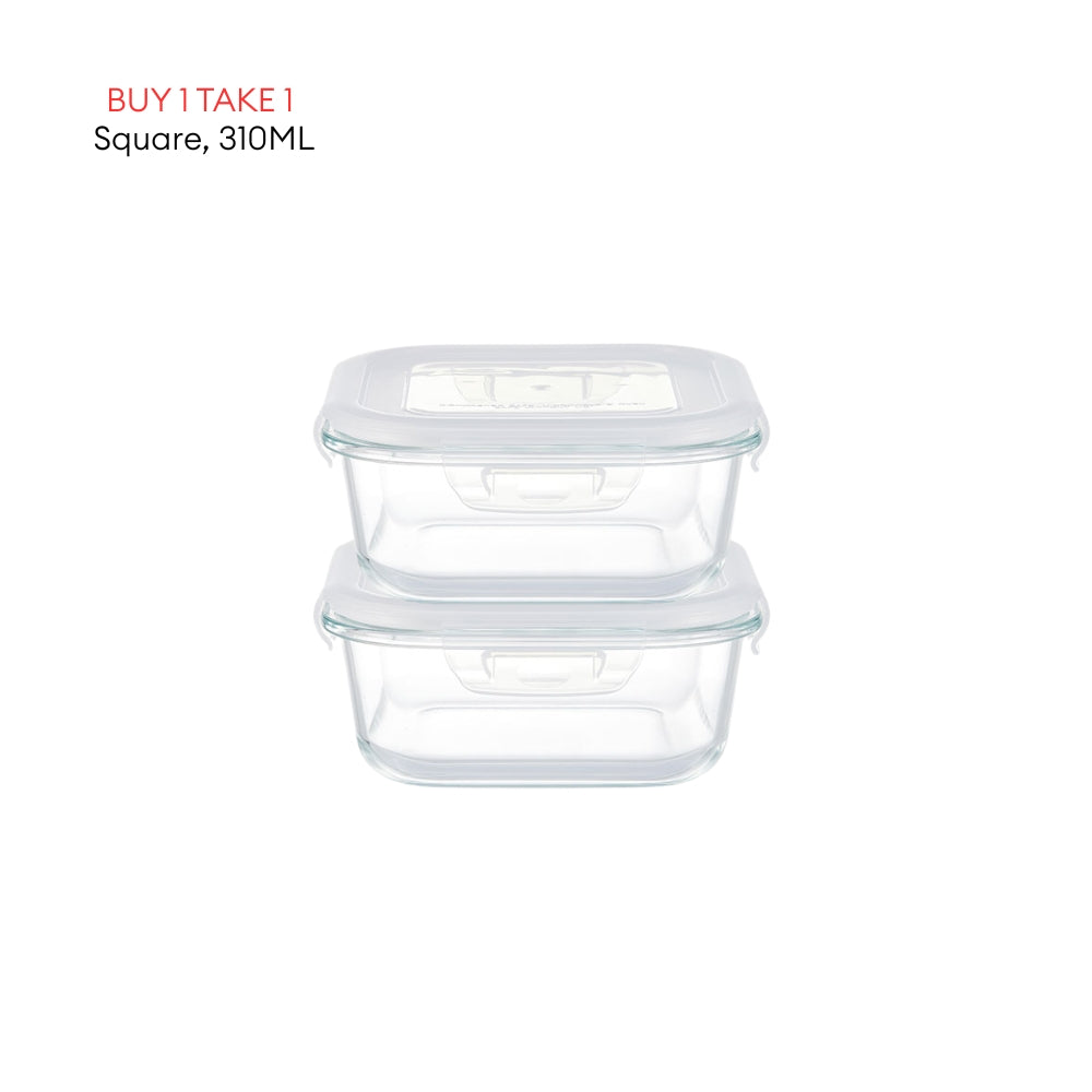 LOCAUPIN B1T1 2-Pack Airtight Borosilicate Glass Food Containers with Silicone Lid Microwave Safe Leakproof Lunch Box