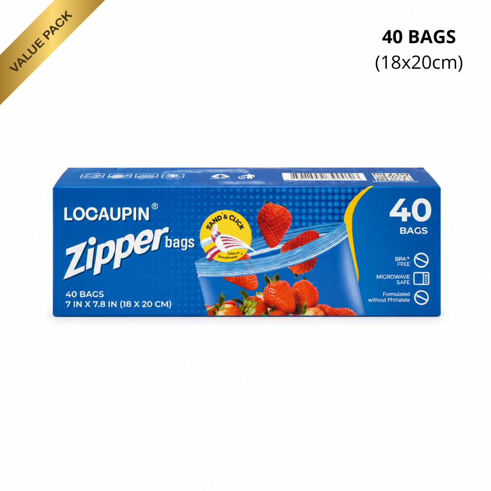 LOCAUPIN Zipper Bags Value Pack Microwave Safe Leakproof Food Storage Freezer Bags with Double Seal & Labeling Area