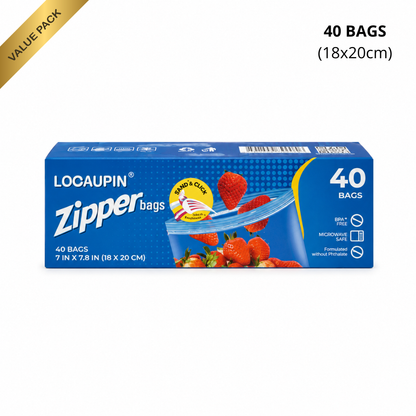 LOCAUPIN Zipper Bags Value Pack Microwave Safe Leakproof Food Storage Freezer Bags with Double Seal & Labeling Area
