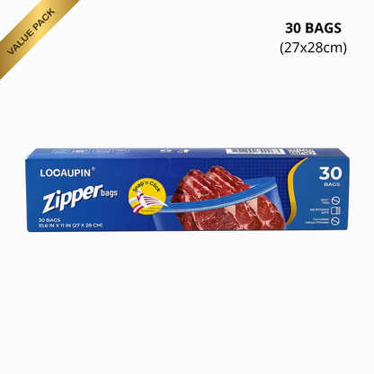LOCAUPIN Zipper Bags Value Pack Microwave Safe Leakproof Food Storage Freezer Bags with Double Seal & Labeling Area
