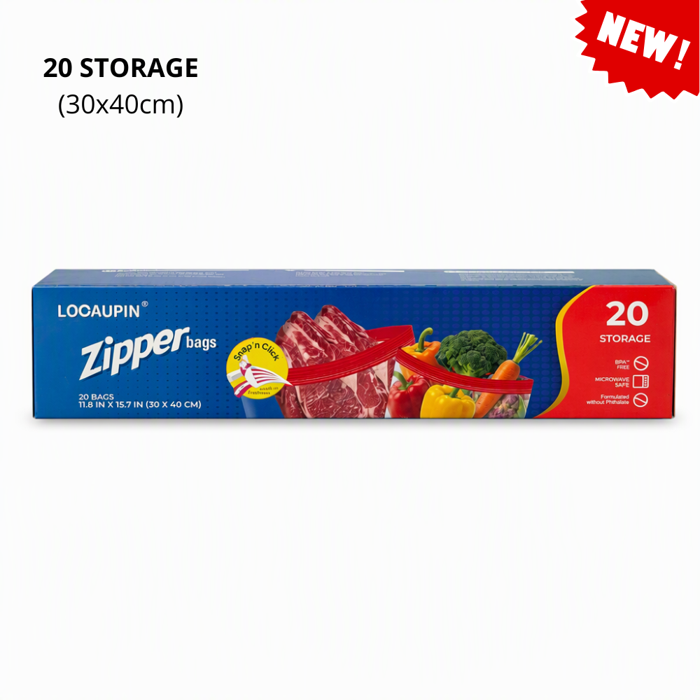 LOCAUPIN Zipper Bags Value Pack Microwave Safe Leakproof Food Storage Freezer Bags with Double Seal & Labeling Area