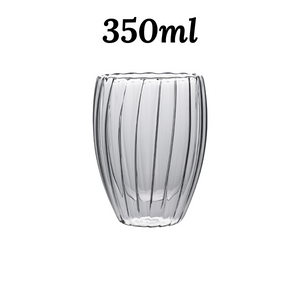 Locaupin Aesthetic Stripe Design Double Wall Glass Drinking Cup Hot-Cold Resistant Borosilicate Drinkware Coffee Juice Water Mug