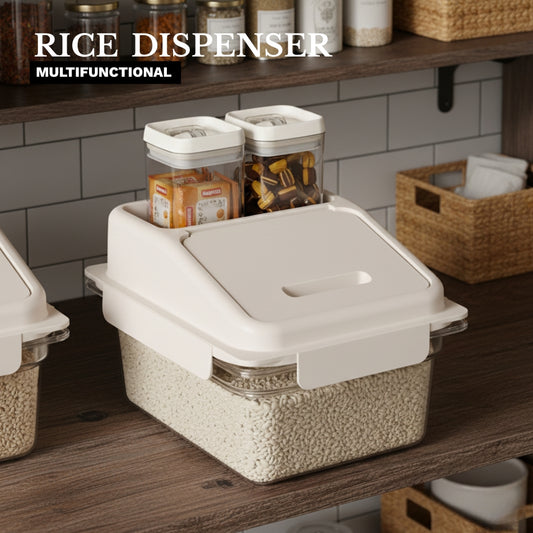 LOCAUPIN Rice Container Dispenser 5KG Large Capacity Rice Storage Box with Lid Transparent Square Grain Cereal Dispenser