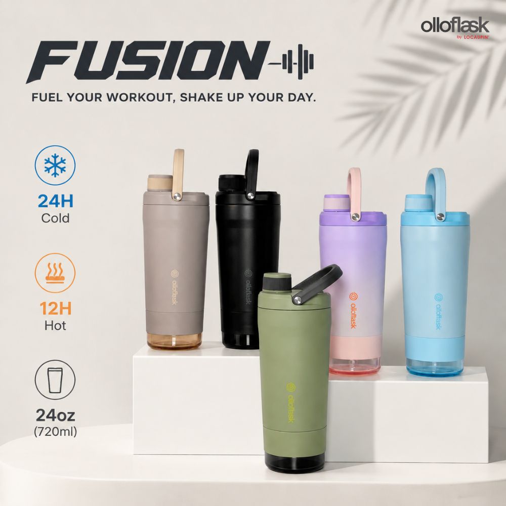 Locaupin Fusion Series (24oz) Insulated 2IN1 Wellness Protein Shaker Bottle with Tritan Bottom Cup