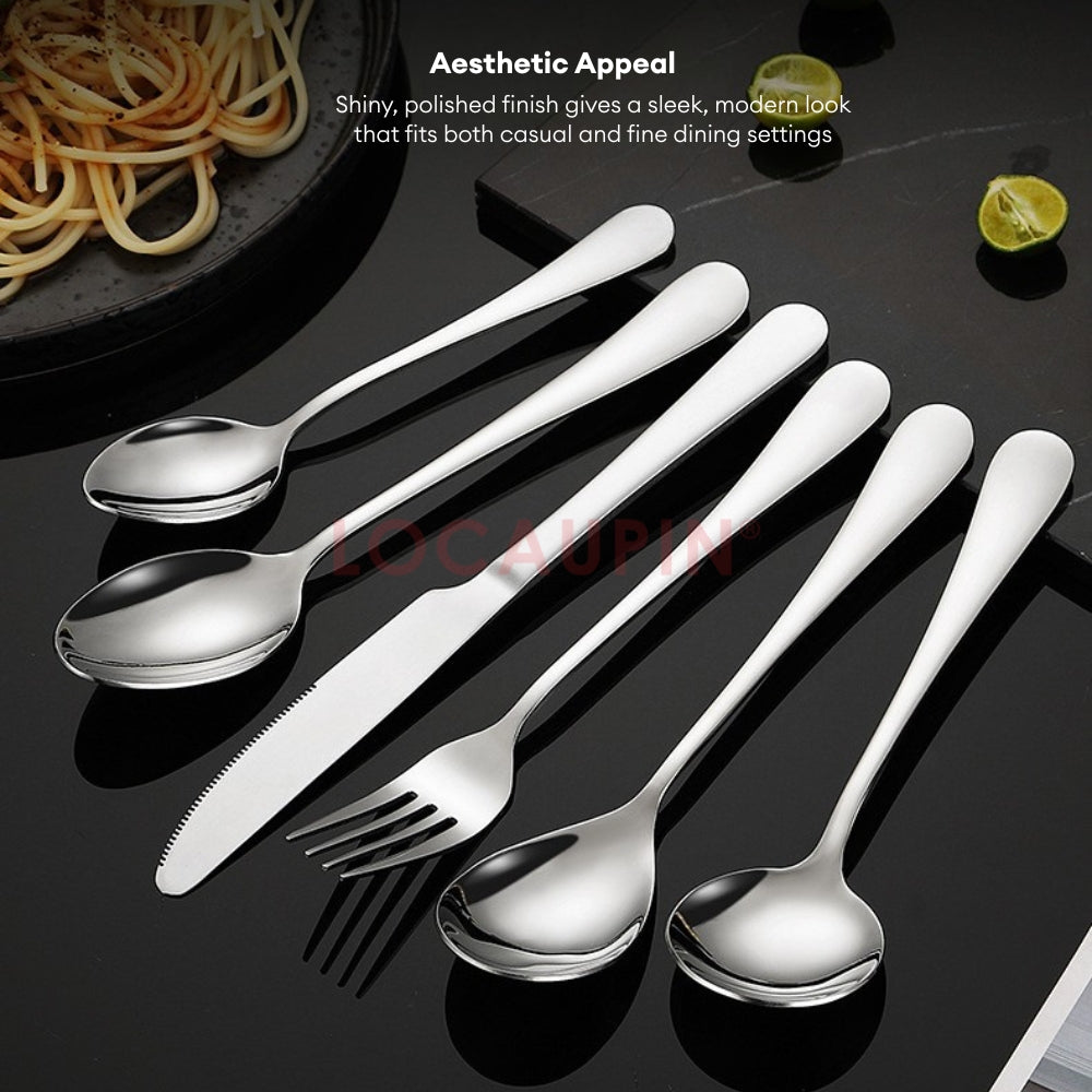 LOCAUPIN 304 Stainless Steel Wide Rounded Handle Utensil Set Spoon and Fork High Quality Cutlery Set Kitchen Tableware