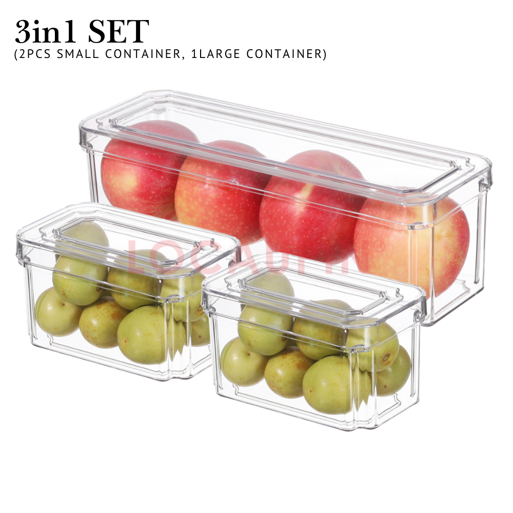 Locaupin Transparent Refrigerator Food Storage Stackable Fruits Vegetables Fridge Organizer High Quality Fresh Keeping Container