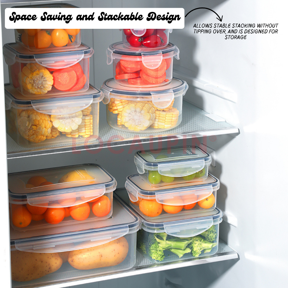 Locaupin Fresh Keeping Food Storage Airtight Leakproof Refrigerator Organizer Ideal for Meal Prep and Preserving Leftovers