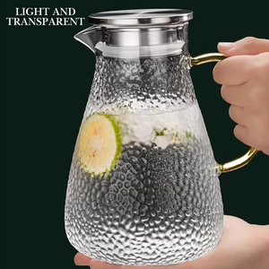 Locaupin Textured Borosilicate Glass Pitcher with Stainless Steel Lid Hot and Cold Resistant Refrigerator Tea Juice Water Jug