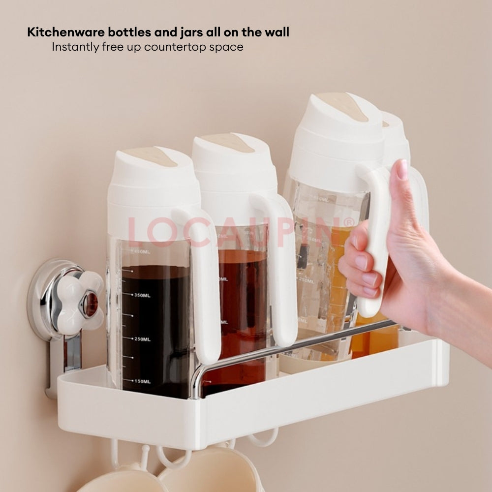 LOCAUPIN Wall Mounted Kitchen Racks Organizer Hanging Multifunctional Sunction Cup Spice Rack Storage Space Saving Shelf