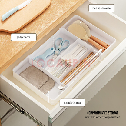 Locaupin Retractable Drawer Storage Multifunctional Compartment Organizer for Medicine Cosmetic Kitchen Utensil and Stationery