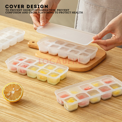 Locaupin 2 Pieces Set Mini Ice Cube Tray with Lid and Soft Bottom Silicone for Easy Demolding Stackable Compact 10 Grids Molder