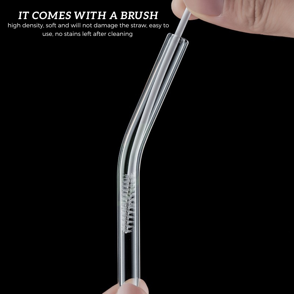 Locaupin 5in1 Borosilicate Glass Straw Set Heat and Cold Resistant Reusable Drinking Bend Straight and Brush Accessories